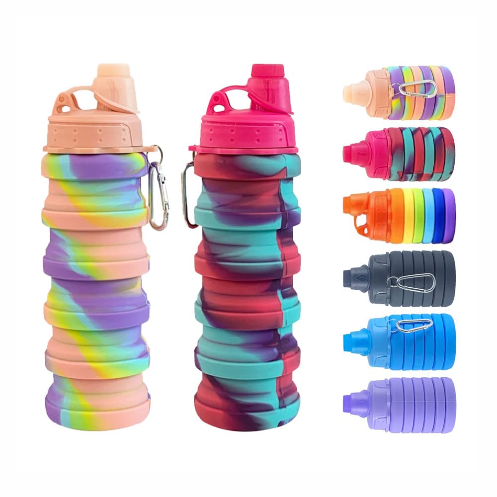 Collapsible Water Bottles 4 pack 500ML (Black+Purple+Blue+Pink)