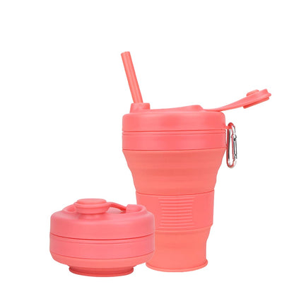 Silicone Coffee Cup with Straw lid Collapsible Cups for Traveling 20oz Lightweight Folding Water Mug for Picnic Hicking Camping Climbing (Black)