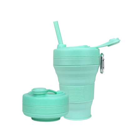 Silicone Coffee Cup with Straw lid Collapsible Cups for Traveling 20oz Lightweight Folding Water Mug for Picnic Hicking Camping Climbing (Black)