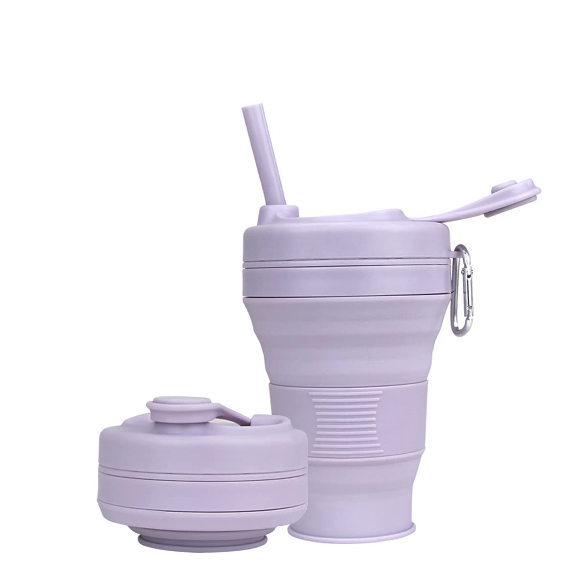 Silicone Coffee Cup with Straw lid Collapsible Cups for Traveling 20oz Lightweight Folding Water Mug for Picnic Hicking Camping Climbing (Black)