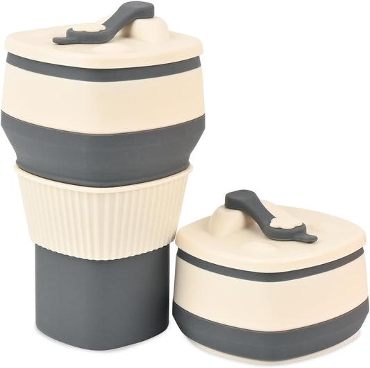 Collapsible Silicone Cup, Safe & Portable, for Hot & Cold Drinks, 18.6 oz (550 ml) - Travel, Camping, Office, and More - Cool Grey