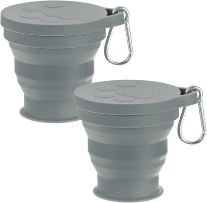 M METERXITY 2 Pack Collapsible Travel Cup, 6oz(180ml) Silicone Cat Paw Portable Foldable Water Cup Bottle with Spring Buckle for Travel/Camping/Hiking, Reusable [Dark Gray]
