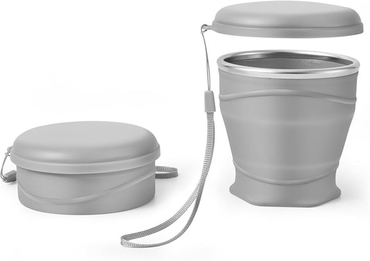 8.8oz BPA Free Collapsible Silicone Cup with Dust-Proof Lid,Gray