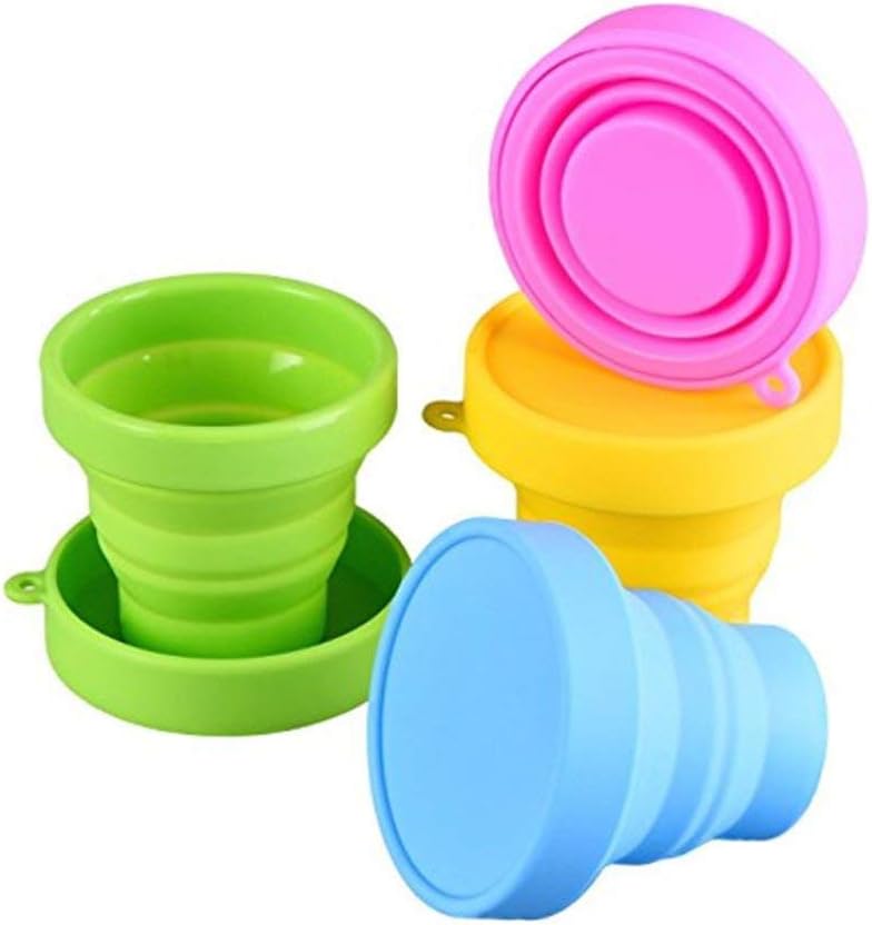 Guissi Collapsible Cup Compact Silicone, Reusable Food Grade Folding Mug with Lids, Expandable Retractable Drinking Set, Portable, Pocket Size for Outdoor Camping Travel and Hiking