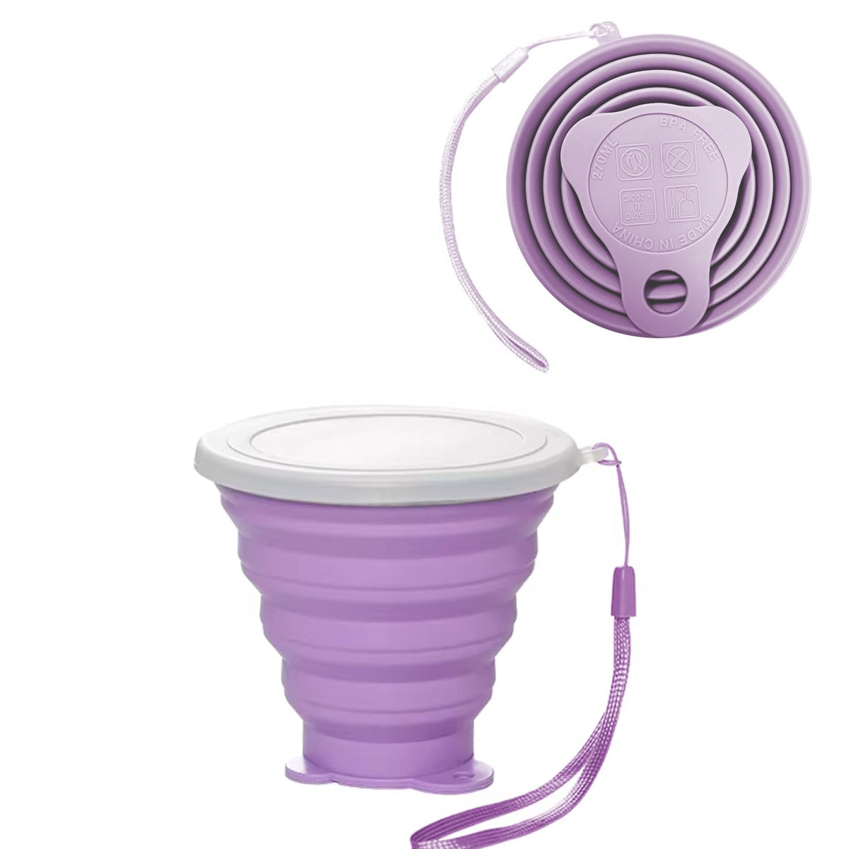 Silicone Collapsible Cups for Camping Travel,Small Portable Backpacking Camping Cup for Outdoor,Reusable Folding Travel Cup,270ml,Graduated(Purple)