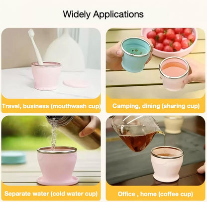 MING Silicone collapsible cups, Portable water cup with lid, Can be used for travel, camping, dining, and can also be used as a coffee cup, Small Capacity 180ml, 2 Pcs Set More Suitable (Blue/Pink)