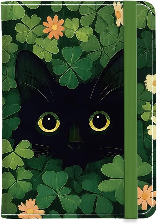 PU Leather Passport Holder Cover 5.9×4.3 Inch with Credit Card Slot Boarding Pass Slot Combo Blocking Passport Holder Wallet Cover Case for Travel Boarding Essentials(Clover Cat)