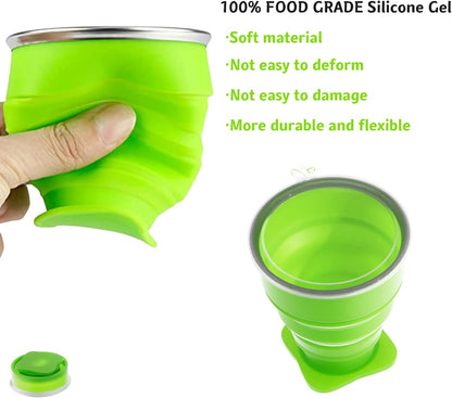 FINDWORLD 200ML Collapsible Cup - Silicone Foldable Cup-Expandable Folding Drinking Reusable Portable Mugs Cups For Travel, Camping, Outdoor Sports Green