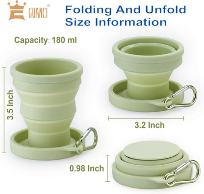 GUANCI Silicone Collapsible Travel Cup Set Silicone Folding Camping Cup with Lids Foldable Drinking Cup Sets Portable Dishwasher Safe for Outdoor Hiking Travel Sport