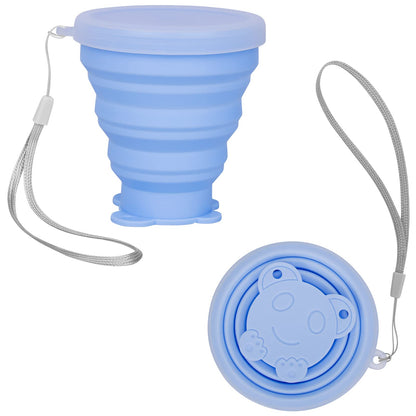 Reusable Foldable Silicone Water Cup, Portable Picnic Snacks Cup, Pocket Size Travel Cup Extensible, Collapsible Cups with Lid for Camping, Travel (Pink with Hook)