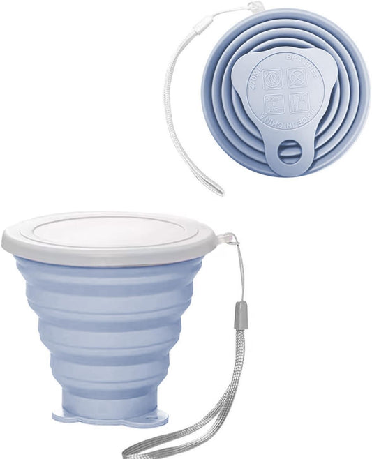 Silicone Collapsible Cup,Collapsible Cups for Camping,Folding Cup with Lids,Collapsible Coffee Cup,Reusable Drinking Mugs Cup (Blue)