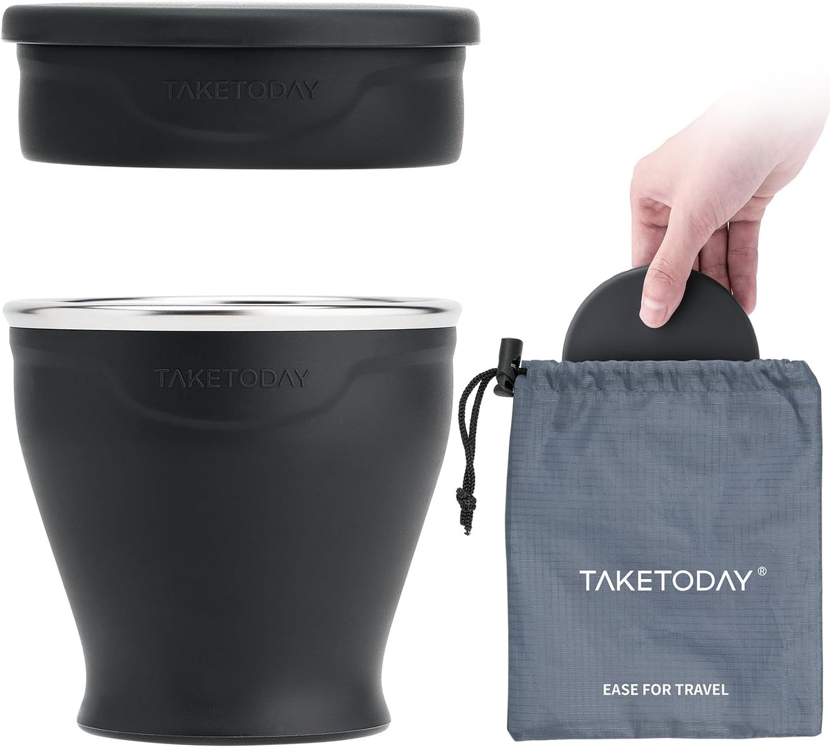 TakeToday Collapsible Cup 8 oz, Foldable with Lid for Travel, Charcoal
