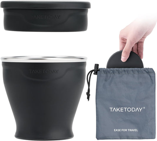 TakeToday Collapsible Cup 8 oz, Foldable with Lid for Travel, Charcoal