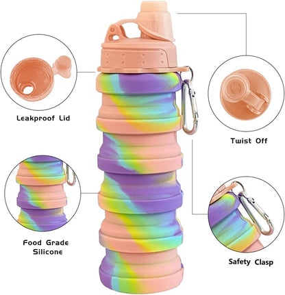 Collapsible Water Bottles 4 pack 500ML (Black+Purple+Blue+Pink)