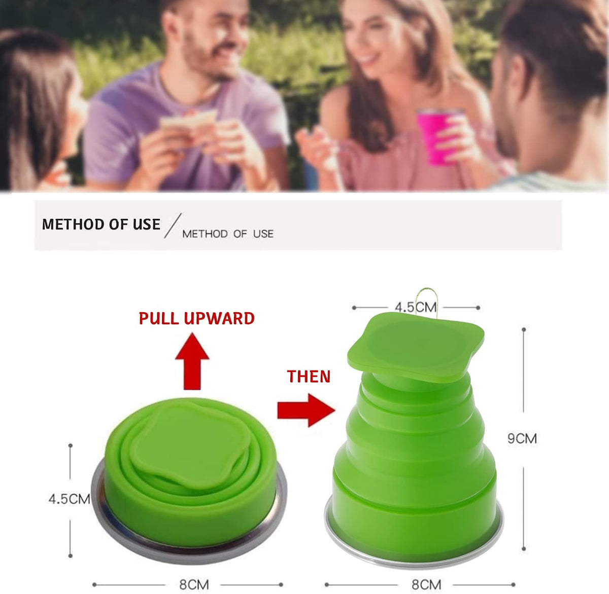 FINDWORLD 200ML Collapsible Cup - Silicone Foldable Cup-Expandable Folding Drinking Reusable Portable Mugs Cups For Travel, Camping, Outdoor Sports Green