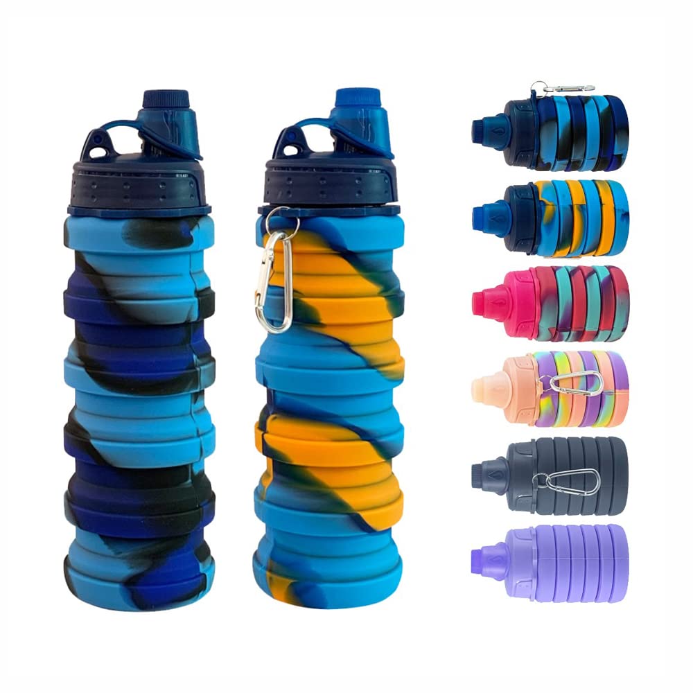 Collapsible Water Bottles 4 pack 500ML (Black+Purple+Blue+Pink)