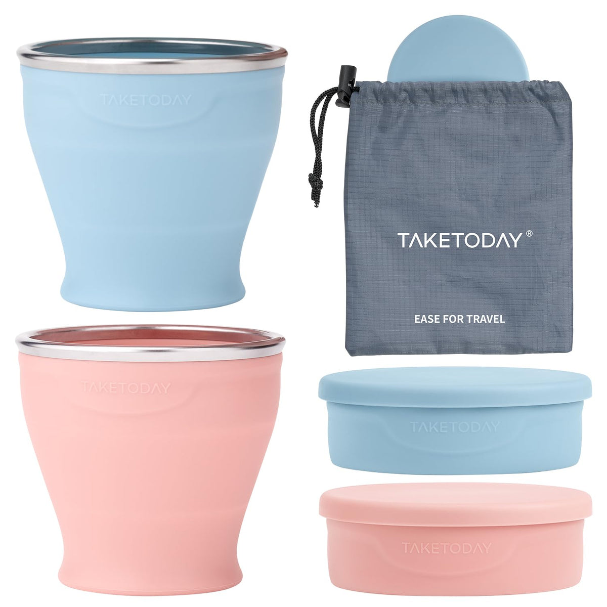 TakeToday Collapsible Cup 8 oz, Foldable with Lid for Travel, Navy