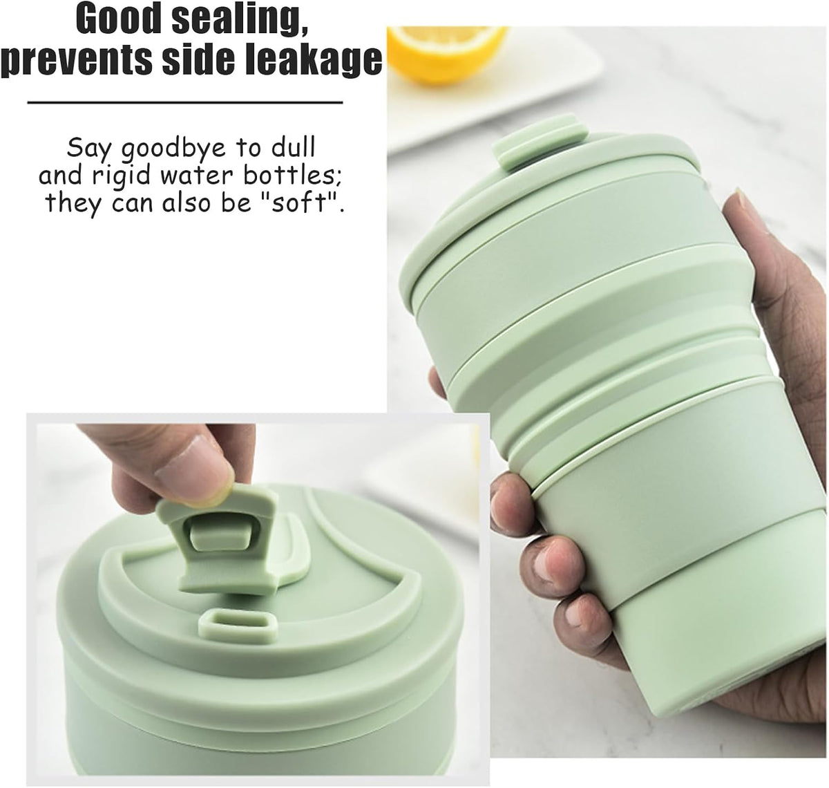 4-Pack Collapsible Cup Reusable – 12oz Silicone Foldable Portable Travel Water Bottle, Folding Lightweight Reusable Leakproof for Traveling Camping Hiking Cycling Yoga Sports