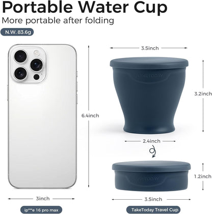 TakeToday Collapsible Cup 8 oz, Foldable with Lid for Travel, Navy