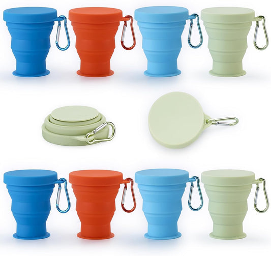 GUANCI Silicone Collapsible Travel Cup Set Silicone Folding Camping Cup with Lids Foldable Drinking Cup Sets Portable Dishwasher Safe for Outdoor Hiking Travel Sport
