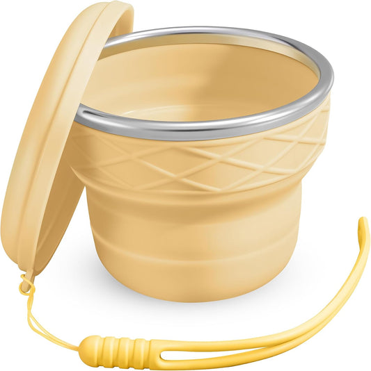 7oz BPA Free Collapsible Silicone Cup with Dust-Proof Lid,Yellow