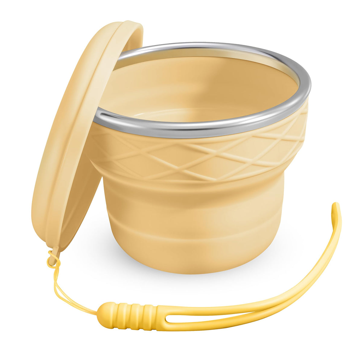 7oz BPA Free Collapsible Silicone Cup with Dust-Proof Lid,Yellow