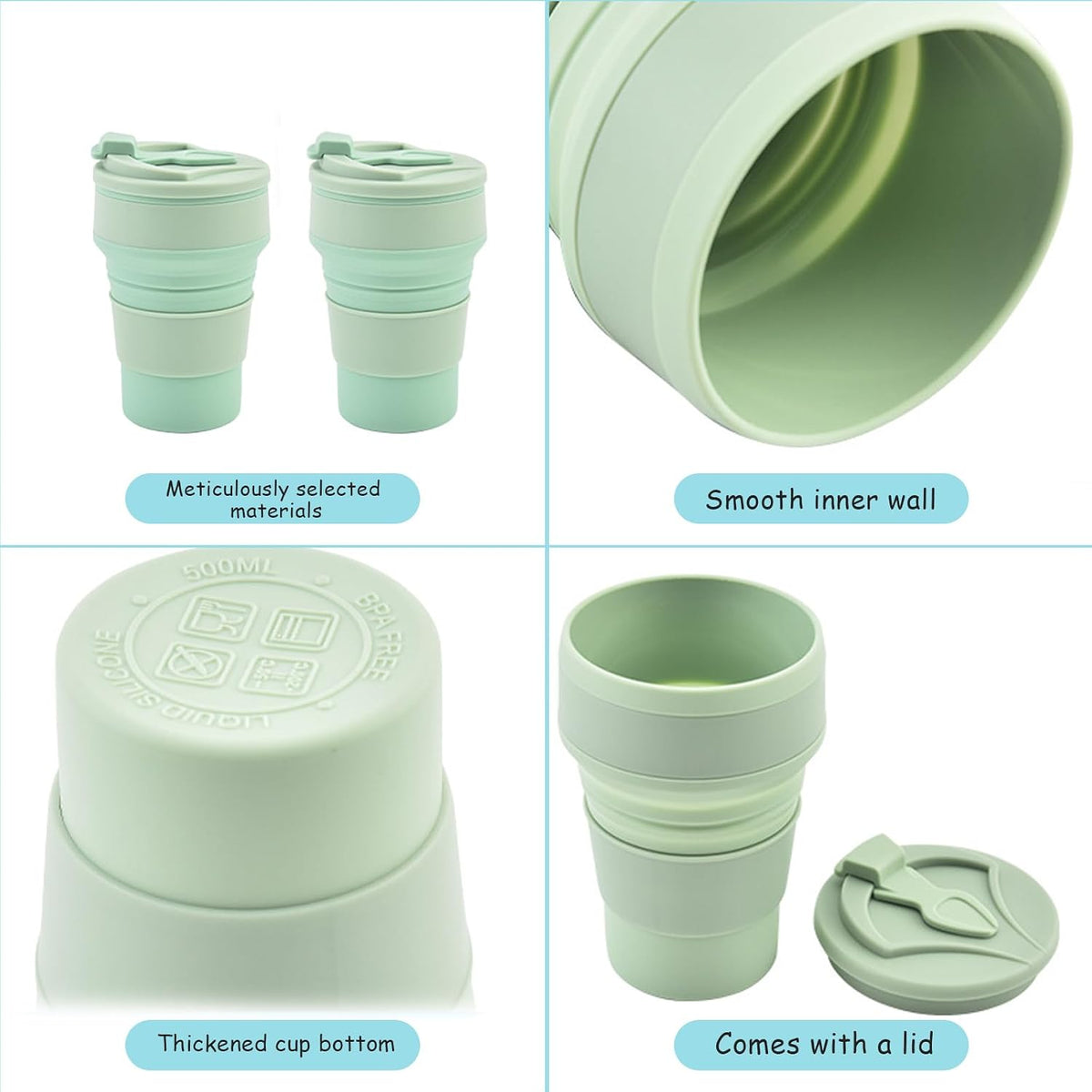 4-Pack Collapsible Cup Reusable – 12oz Silicone Foldable Portable Travel Water Bottle, Folding Lightweight Reusable Leakproof for Traveling Camping Hiking Cycling Yoga Sports