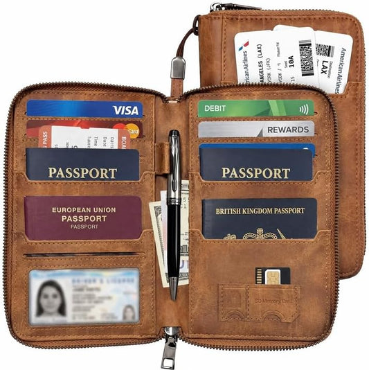 Family Passport Holder for Travel, RFID Blocking Passport Wallet for 4