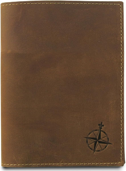 WANDERINGS Leather Travel Wallet with Passport Holder - 4" x 5.5" - Genuine Leather with RFID Blocking - Folding Wallet for Passports