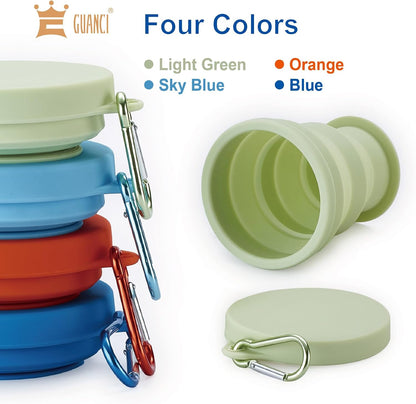 GUANCI Silicone Collapsible Travel Cup Set Silicone Folding Camping Cup with Lids Foldable Drinking Cup Sets Portable Dishwasher Safe for Outdoor Hiking Travel Sport