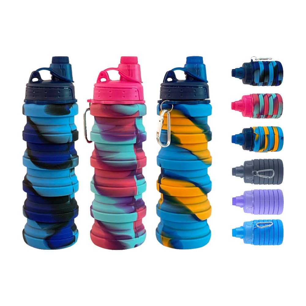 Collapsible Water Bottles 4 pack 500ML (Black+Purple+Blue+Pink)