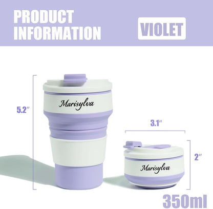 12oz Collapsible Water Bottles, Silicone Foldable Portable Travel Water Bottle, Folding Lightweight Reusable Leakproof for Traveling Camping Hiking Cycling Yoga Sports Purple