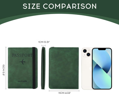 ILIYAH-Passport Cover-Passport Holder Travel Wallet-RFID Blocking Passport Case Travel Accessories Card Holder Wallet Unisex Travel Gifts (Green)
