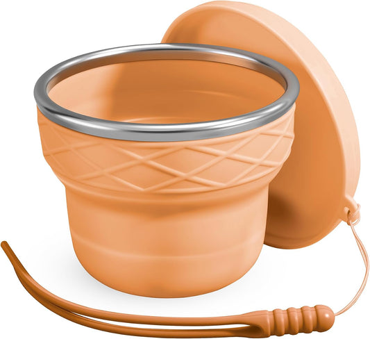 Silicone Collapsible Travel Cup with Dustproof Lid, 7oz BPA-Free(Brown)
