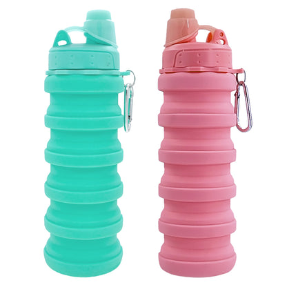 Collapsible Water Bottles Travel water bottle Sports Portable Sport Water Bottle Reusable Water Bottles comes with mountaineering Buckle 500ml silicone Water-proof camping water bottle