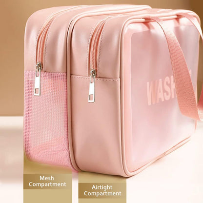 DAPOWER Travel Toiletry Bag for Women, Matte Translucent Toiletry Bag with Handy Handle, Makeup Cosmetic Organizer Bag for Travel Toiletries Accessories (Pink-XL)
