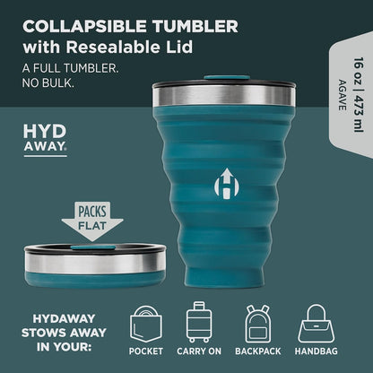 HYDAWAY 16oz Collapsible Tumbler, Packable Travel Cup with Steel Rim