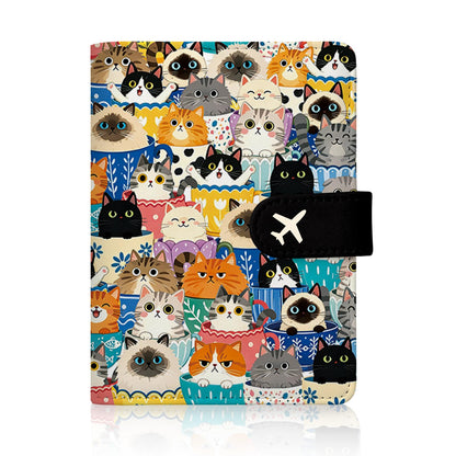 Passport Holder for Travel - Flowers Black Cat Passports Cover Wallet Case for Travel, PU Leather, RFID Passport Holder for Women Men, Passports Book Holders with Magnetic Closure
