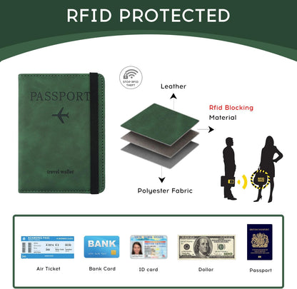 ILIYAH-Passport Cover-Passport Holder Travel Wallet-RFID Blocking Passport Case Travel Accessories Card Holder Wallet Unisex Travel Gifts (Green)