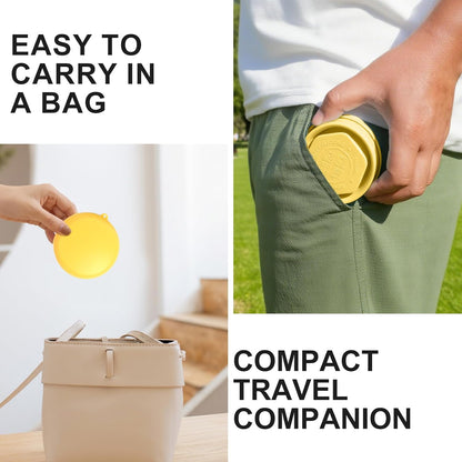 Collapsible Cup with Lid - 6oz Mini Silicone Folding Travel Cup with Steel Rim - BPA Free Small Portable Pocket Cup for Camping, Hiking, Kids, Mouthwash & Pills (Creamy yellow)