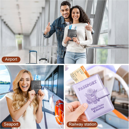Herain Passport Holder for Travel Essentials, 2 Pcs Passport Holder Cover Wallet Case Travel Gifts Women Men Family, RFID Passports Book Card Holders Travels Cruise Accessories Must Haves