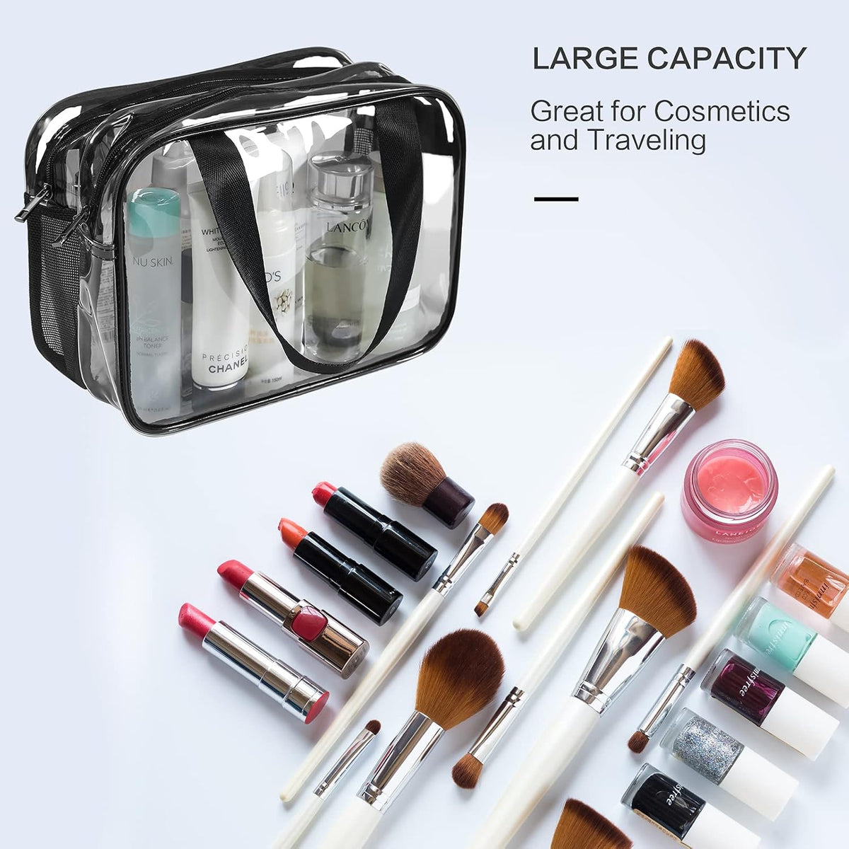 Auseibeely Clear Toiletry Bag for Women Men, Portable Large Travel Makeup Bag, Waterproof & Draining Transparent Cosmetic Bag, Carry On Airport Airline Compliant Bag