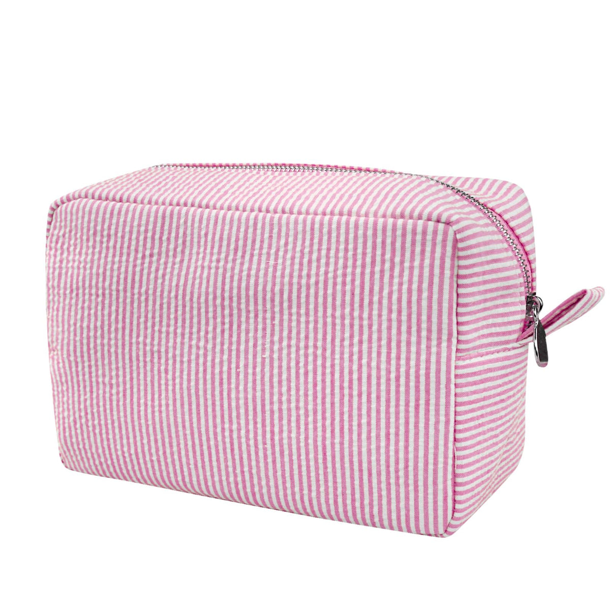 GFU Makeup Bag for Women, Cute Cosmetic Bag, Lightweight Toiletry Make up Bag, Large Seersucker Aesthetic Organizer Storage Pouch for Girls, Women and Moms Gifts, Blue