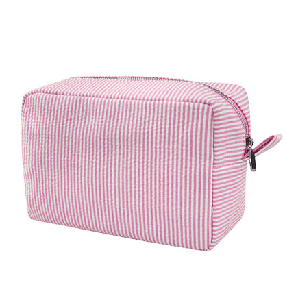 GFU Makeup Bag for Women, Cute Cosmetic Bag, Lightweight Toiletry Make up Bag, Large Seersucker Aesthetic Organizer Storage Pouch for Girls, Women and Moms Gifts, Blue