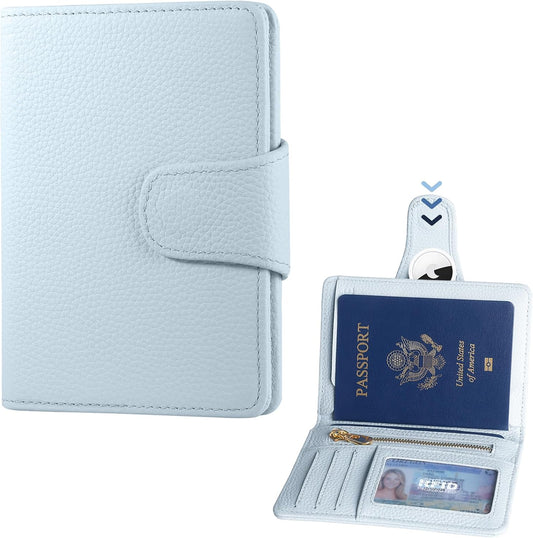 Passport cover for women, Genuine Leather Passport Holder with AirTag Slot