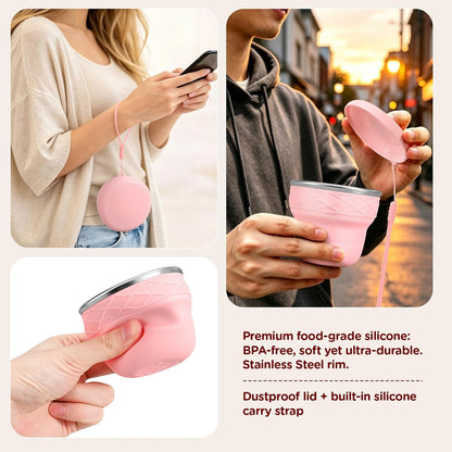 Silicone Collapsible Travel Cup with Dustproof Lid, 7oz BPA-Free(Brown)