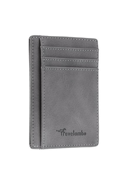 Travelambo Slim Wallet Front Pocket Minimalist Leather RFID Blocking Medium Size