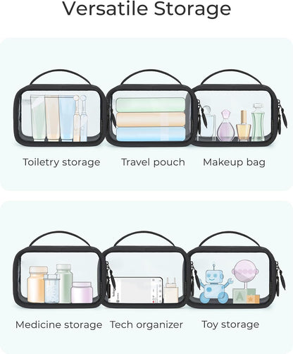 BAGSMART TSA-Approved Toiletry Bag, Large Opening Clear Makeup Bag with Handle, Quart Sized Travel Toiletry Bag, Carry-On Airline Compliant for Men and Women (Black)