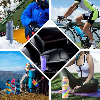 Collapsible Water Bottles 4 pack 500ML (Black+Purple+Blue+Pink)