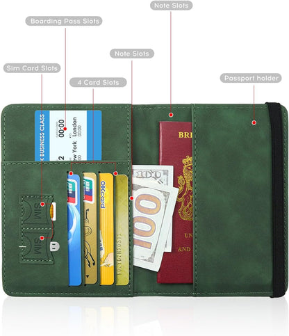ILIYAH-Passport Cover-Passport Holder Travel Wallet-RFID Blocking Passport Case Travel Accessories Card Holder Wallet Unisex Travel Gifts (Green)